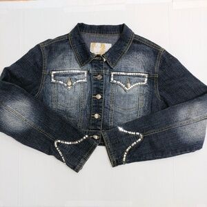 Crest embellished jean jacket large